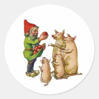 Vintage Norwegian Nisse Gnome with Christmas Pigs Classic Round Sticker