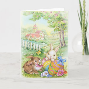 Vintage, nostalgic Easter bunnies Holiday Card
