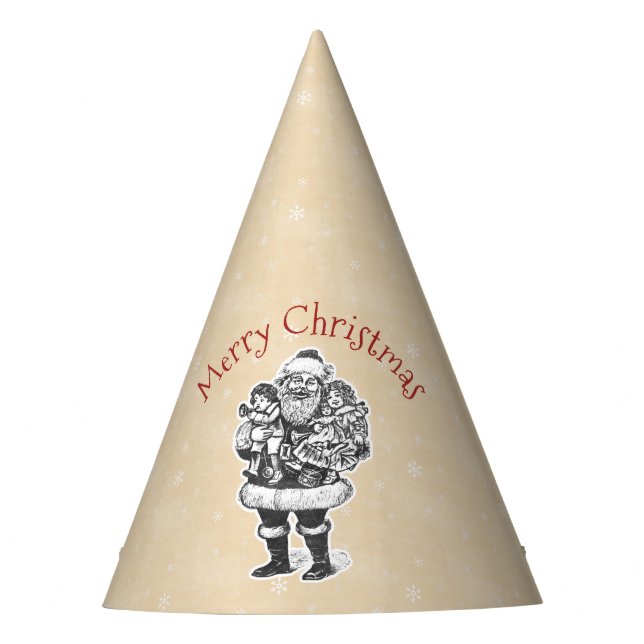 Vintage Nostalgic Santa Illustration Party Hat (Front)