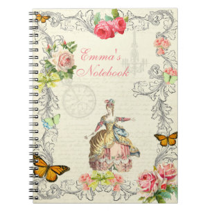 Vintage notebook with roses and butterflies