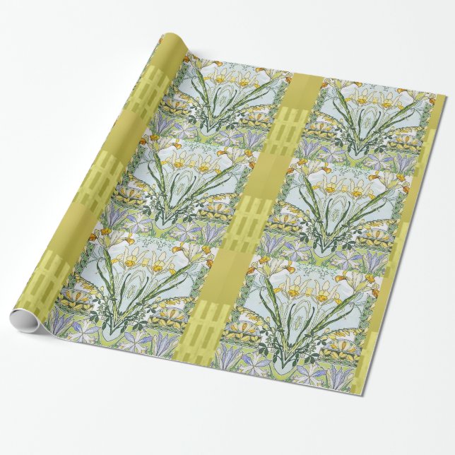 Vintage Nouveau Flower Garden Wrapping Paper (Unrolled)