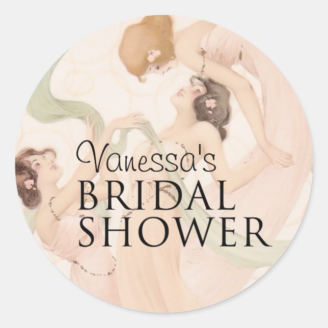 Vintage Nouveau Mayflies Bridal Shower Classic Round Sticker (Front)