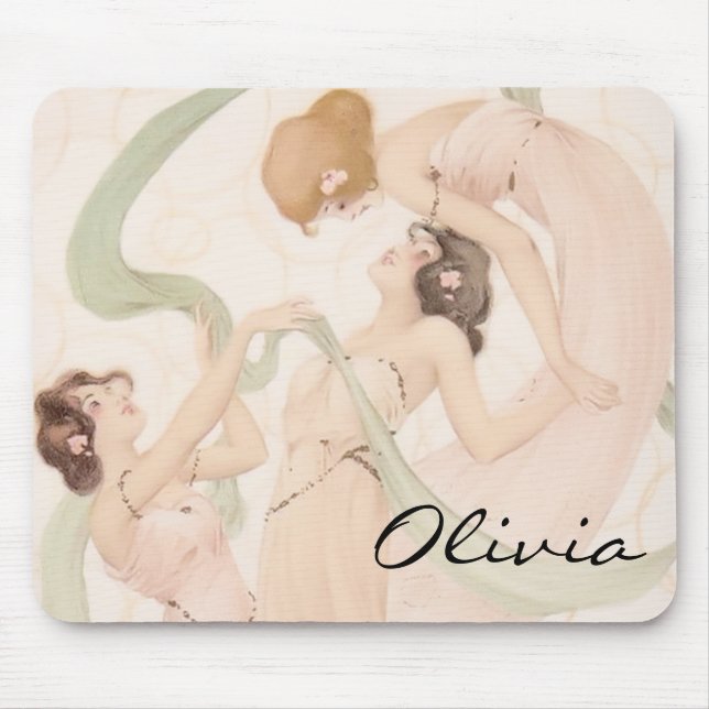 Vintage Nouveau Mayflies with Monogram Mouse Mat (Front)