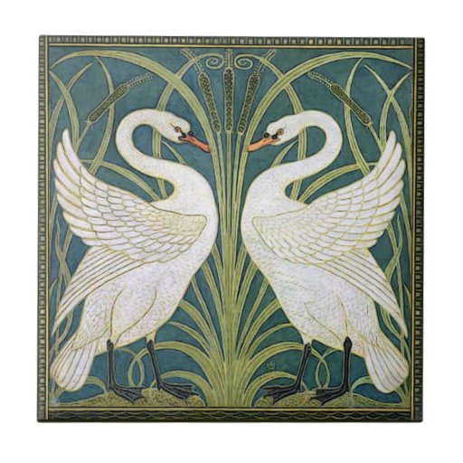 Image of Vintage Nouveau Swans Ceramic Tile