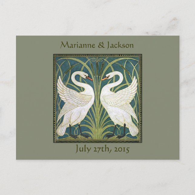 Vintage Nouveau Swans Save the Date Postcard (Front)