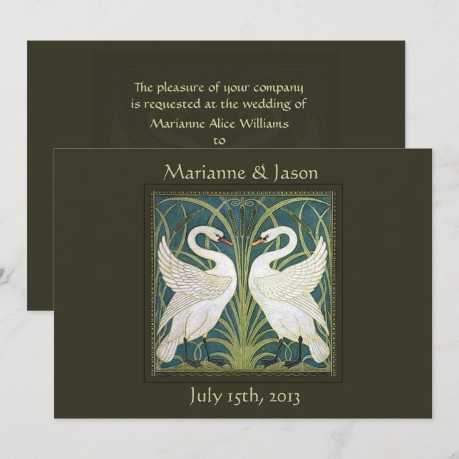 Vintage Nouveau Swans Wedding Invitation 4 (Front/Back)