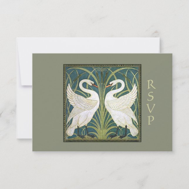 Vintage Nouveau Swans Wedding RSVP Card 2 (Front)