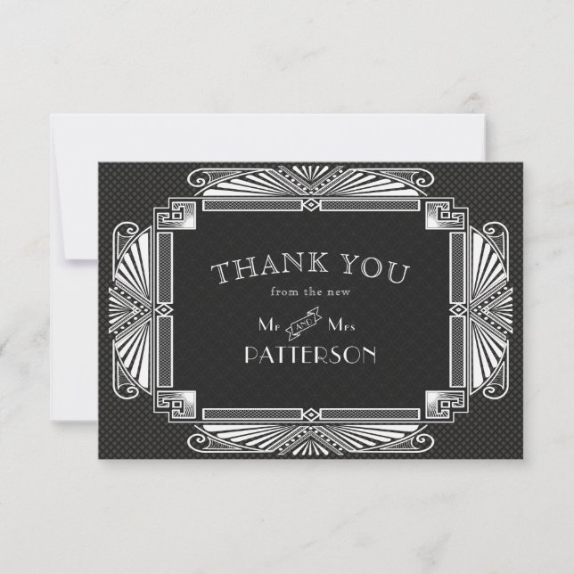 Vintage Noveau Wedding Black White Thank You Card (Front)