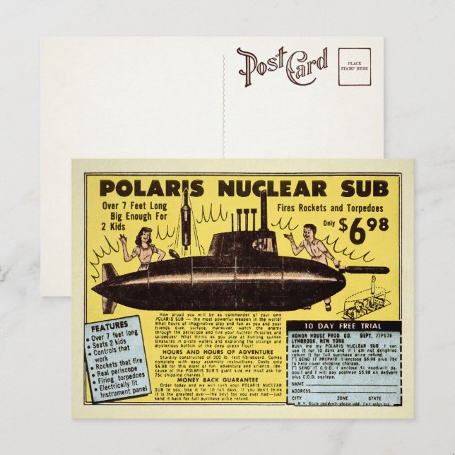 Vintage Nuclear Sub Postcard  (Front/Back)