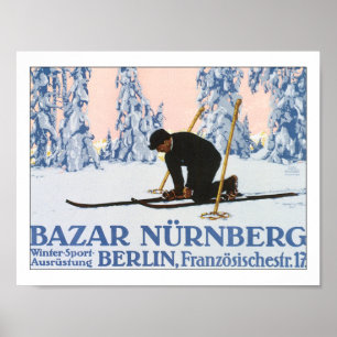 Vintage Nurnburg Germany Ski Travel Poster Print