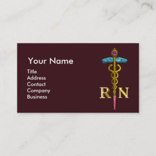 VINTAGE NURSE and Gold Caduceus NR Emblem Business Card