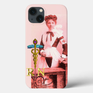 VINTAGE NURSE and Gold Caduceus NR Emblem  iPhone 13 Case