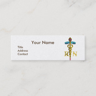 VINTAGE NURSE and Gold Caduceus NR Emblem Pearl Mini Business Card