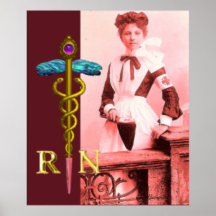 VINTAGE NURSE and Gold Caduceus NR Emblem Poster