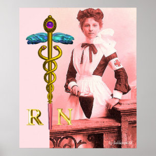 VINTAGE NURSE and Gold Caduceus NR Emblem Poster