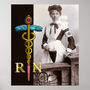 VINTAGE NURSE and Gold Caduceus NR Emblem Poster