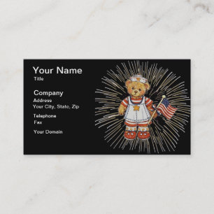 Vintage Nurse Bear with Modern White Fireworks Business Card