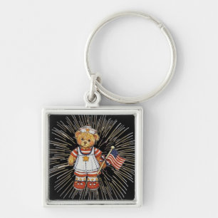 Vintage Nurse Bear with Modern White Fireworks Key Ring