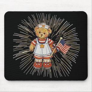 Vintage Nurse Bear with Modern White Fireworks Mouse Mat