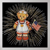 Vintage Nurse Bear with Modern White Fireworks