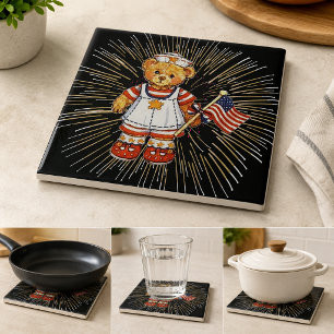 Vintage Nurse Bear with Modern White Fireworks Tile