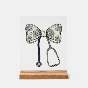 Vintage Nurse Bow Stethoscope Floral Shirt Design_ Acrylic Sign