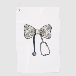 Vintage Nurse Bow Stethoscope Floral Shirt Design_ Golf Towel