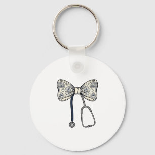 Vintage Nurse Bow Stethoscope Floral Shirt Design_ Key Ring