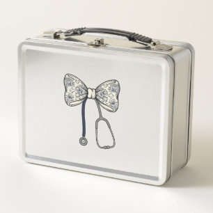 Vintage Nurse Bow Stethoscope Floral Shirt Design_ Metal Lunch Box
