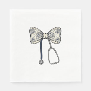 Vintage Nurse Bow Stethoscope Floral Shirt Design_ Napkin