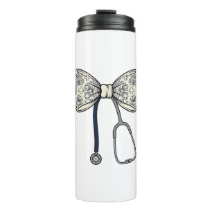 Vintage Nurse Bow Stethoscope Floral Shirt Design_ Thermal Tumbler