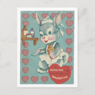 Vintage Nurse Bunny Valentine Holiday Postcard