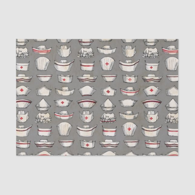 Vintage Nurse Caps Grey Pattern Tissue Paper (Front)