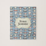 Vintage Nurse Caps on Blue Monogram Name Jigsaw Puzzle<br><div class="desc">This jigsaw puzzle of vintage nurses caps on blue with a monogrammed name for you to personalise makes a unique gift for nurses. Designed by world renowned artist Tim Coffey.</div>