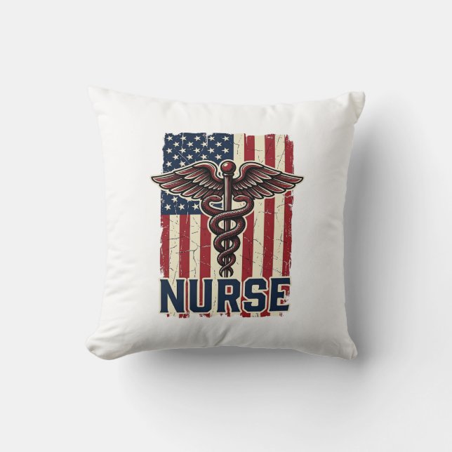 Vintage Nurse Flag Caduceus Back Design_1 Cushion (Front)