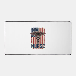 Vintage Nurse Flag Caduceus Back Design_1 Desk Mat