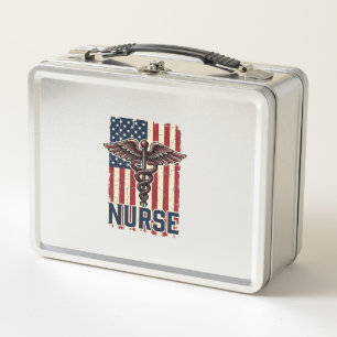 Vintage Nurse Flag Caduceus Back Design_1 Metal Lunch Box