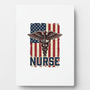 Vintage Nurse Flag Caduceus Back Design_1 Plaque