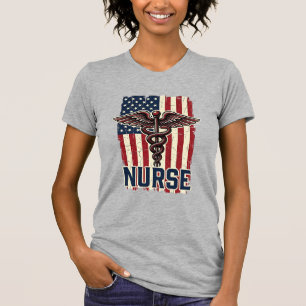 Vintage Nurse Flag Caduceus Back Design_1 T-Shirt