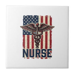 Vintage Nurse Flag Caduceus Back Design_1 Tile