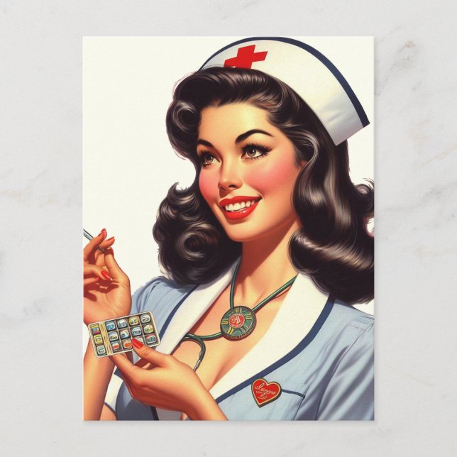 Vintage Nurse Illustration Postcard (Front)