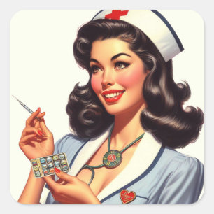 Vintage Nurse Illustration Square Sticker