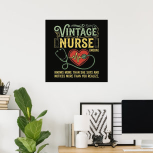 Vintage Nurse Noun Knows More Than She Says Poster