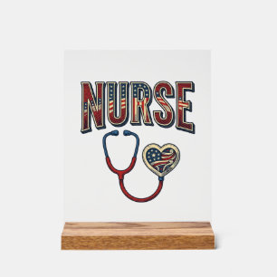 Vintage Nurse Patriotic Stethoscope Shirt Design_1 Acrylic Sign