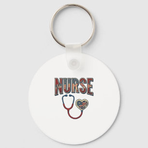 Vintage Nurse Patriotic Stethoscope Shirt Design_1 Key Ring