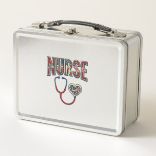 Vintage Nurse Patriotic Stethoscope Shirt Design_1 Metal Lunch Box