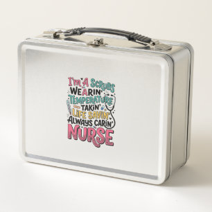 Vintage Nurse Scrubs Temperature Life Saving Shirt Metal Lunch Box