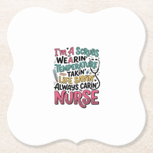 Vintage Nurse Scrubs Temperature Life Saving Shirt Paper Coaster