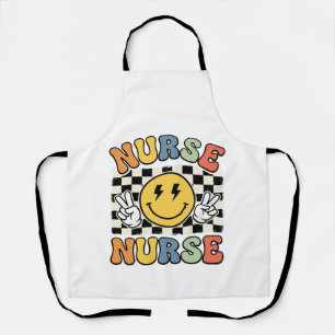 Vintage Nurse Smiley Chequerboard Shirt Design_1 Apron
