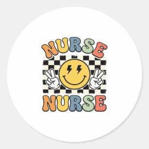 Vintage Nurse Smiley Chequerboard Shirt Design_1 Classic Round Sticker
